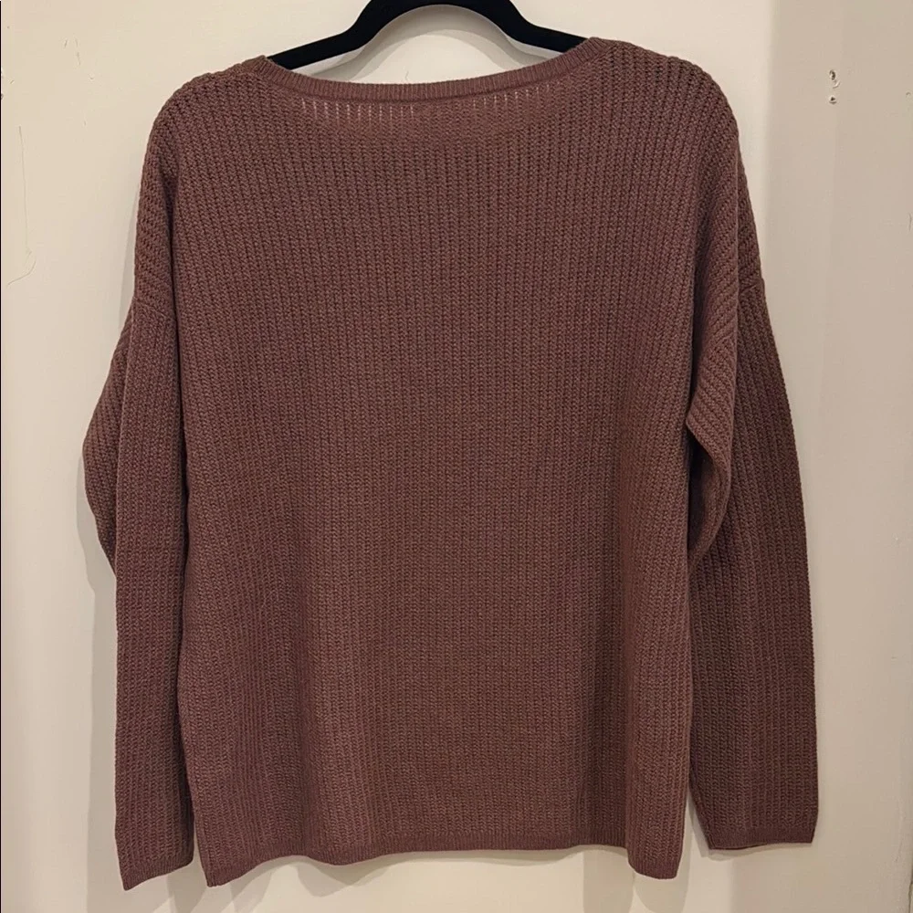 Garnet Hill Pink Crew Neck Sweater with Textured Knit - Picture 3 of 5